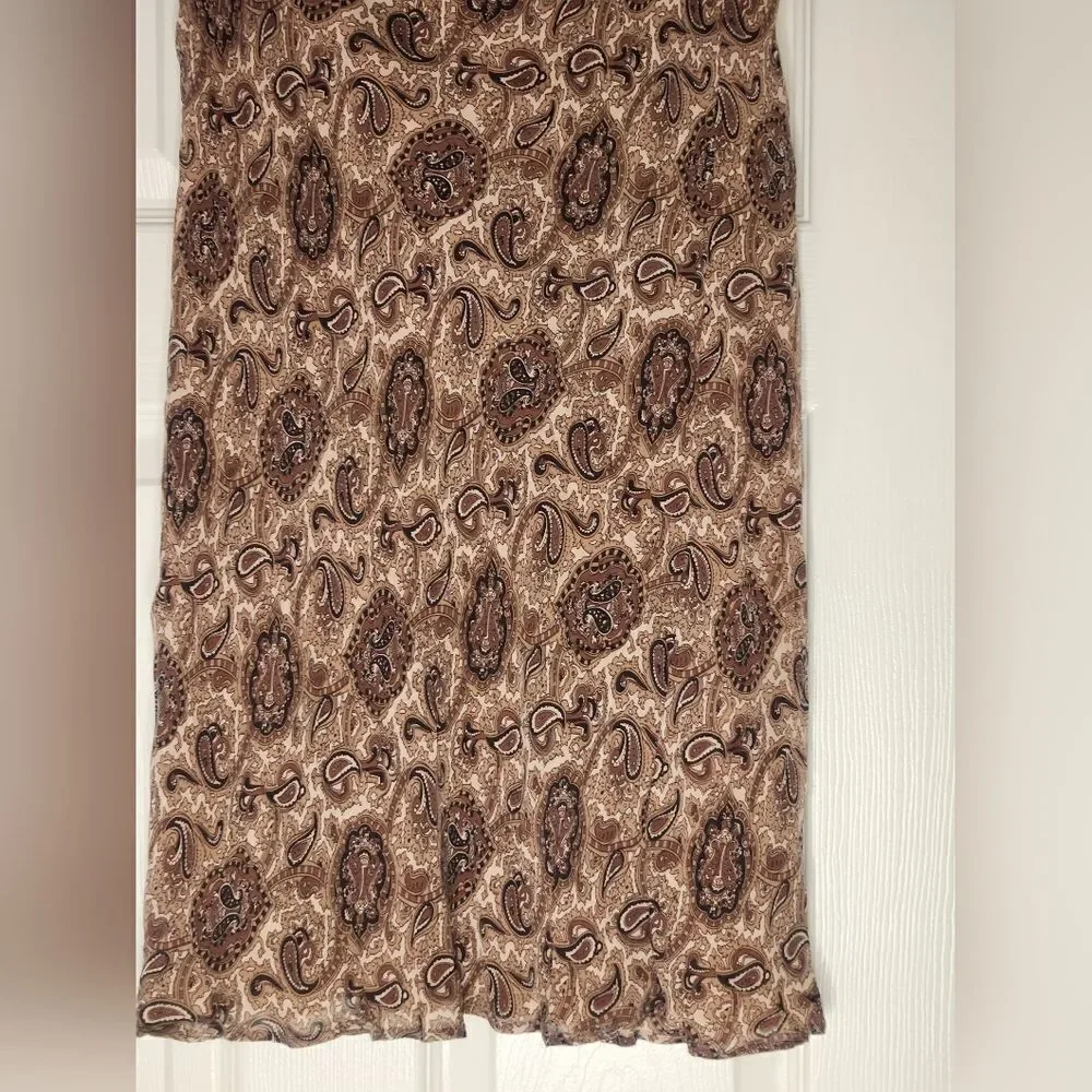 Michael Kors 10 Paisley Print Brown 100%SILK Lined RuffledHem Women Midi Skirt